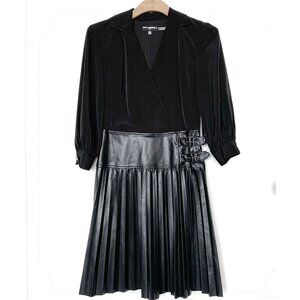 Karl Lagerfeld Women's Faux Leather Pleated Black Mini Dress Size: 2 - NWT